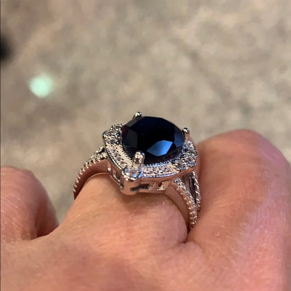 Blue 4ct Pear Sterling Silver Engagement Ring sz 9 - Picture 6 of 9